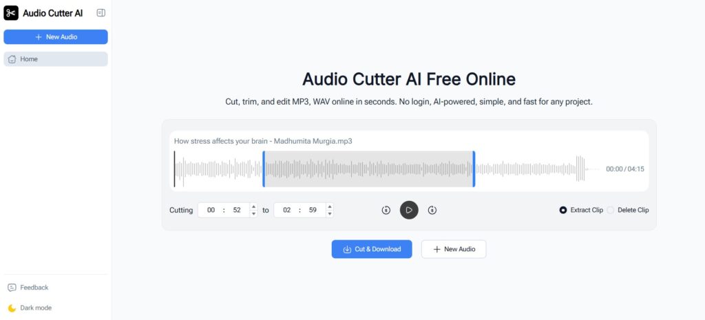 After uploading your file, choose the section you want to keep. This is the core of how to cut audio online.